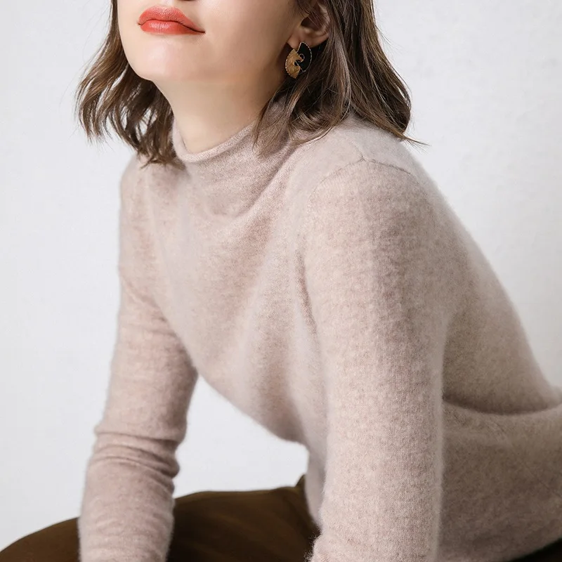 

2022 Half-Collar Wool Sweater Women's Wool Knitted Bottoming Shirt Autumn and Winter New Cashmere Sweater Women's Pullover