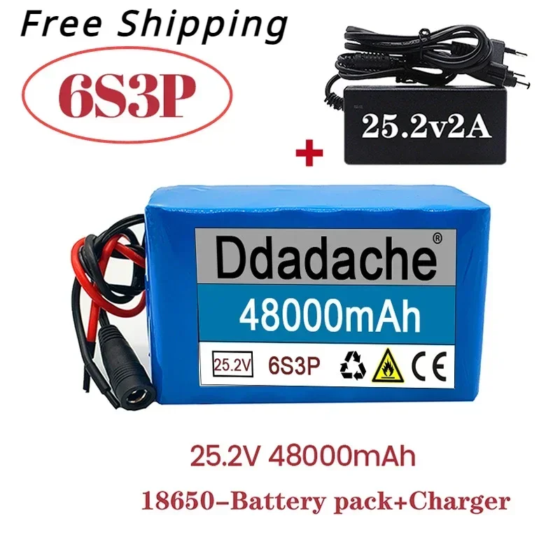 

18650 Battery Pack New Original 6S3P25.2V48000mAh18650 Lithium Ion Rechargeable Battery+charger, Used for Electric Bicycle Moped