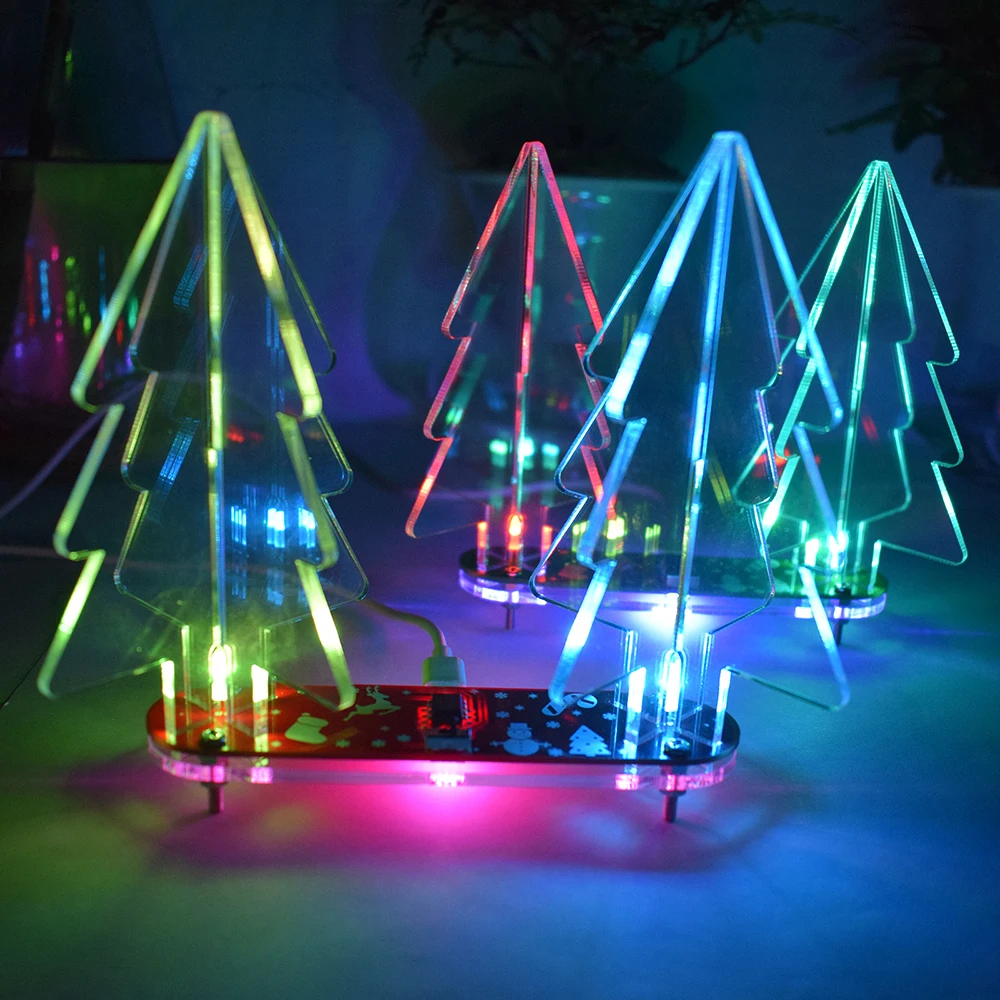 

Full Color Changing Led Acrylic 3D Xmas Tree Diy Kit Electronic Fun Welding Practice Kit Diy Decoration Gift