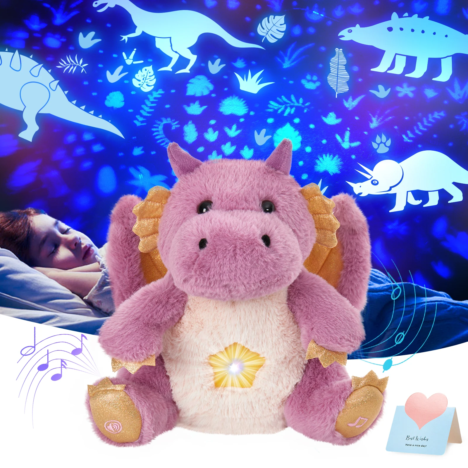 30cm Projector LED Light Plush Toys Doll Dragon Dinosaur Giraffe Luminous Stuffed Animals Doll Pillows Lullaby Gifts for Girls