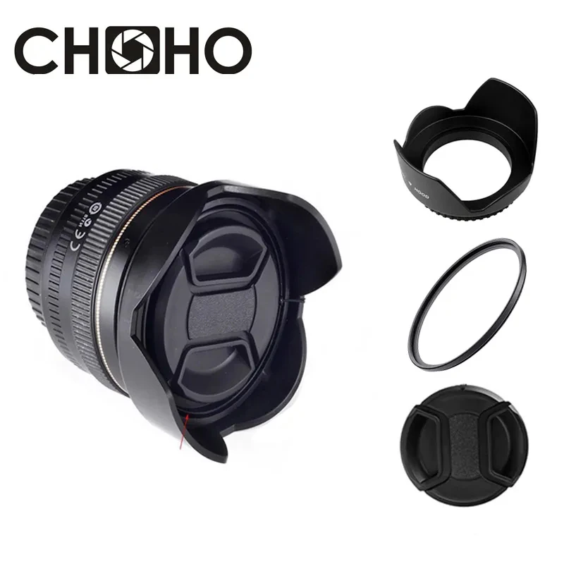 

Universal Lens Hood + UV Filter + Lens Cap 49mm 52mm 58mm 55mm 62mm 67mm 72mm 77mm 82mm Screw-in Tulip Flower For Canon Nikon