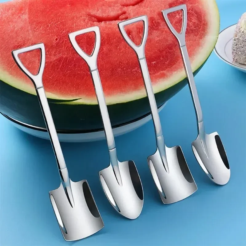 12/1PCS Creative Spade Spoon Stainless Steel Watermelon Ice Cream Honey Fruits Spoon Kitchen Tableware Practical Dessert Scoops