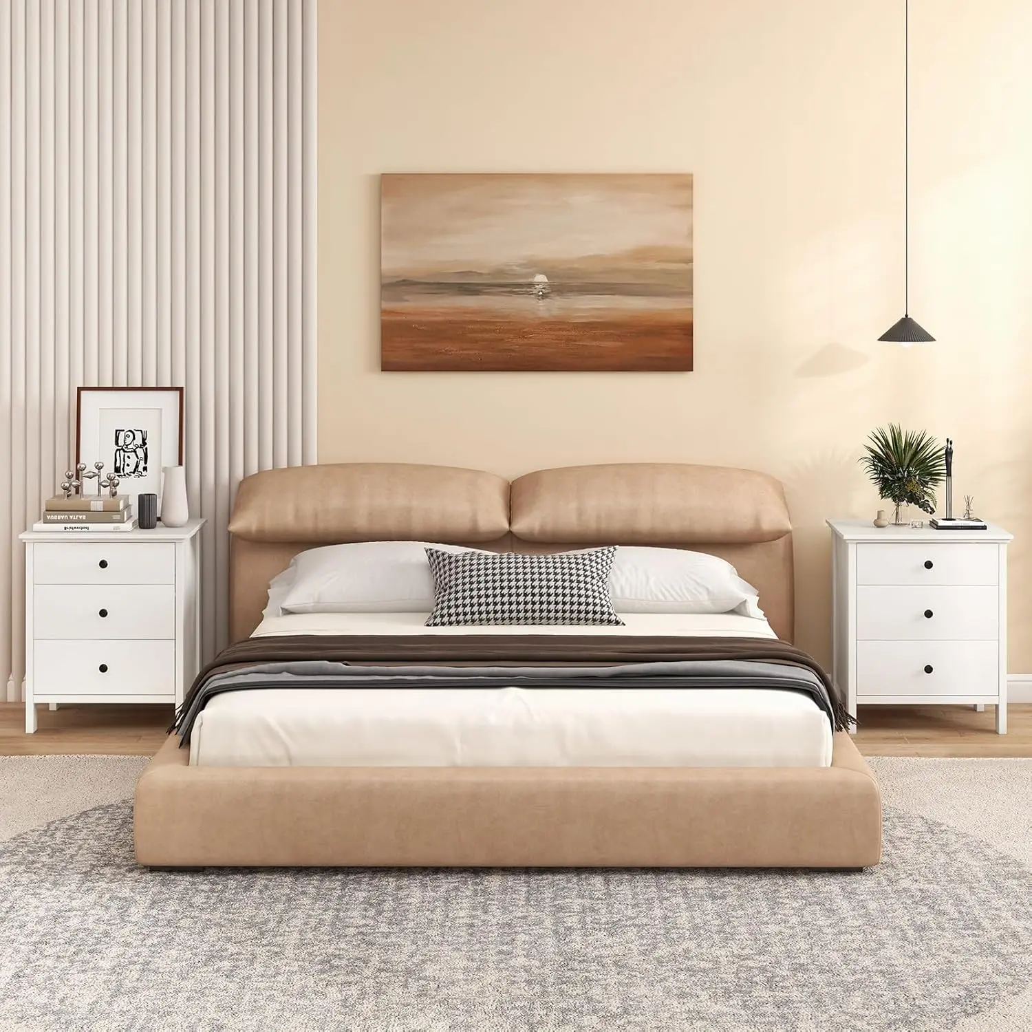 Nightstand with 3 Drawers, Wooden Side End Table with Solid Wood Legs, Retro 3-Drawer Bedside Table Night Stand for