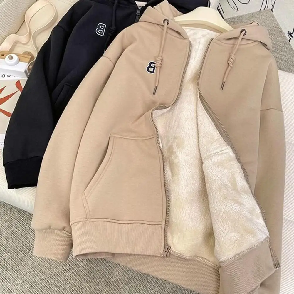 

Adjustable Hooded Sweatshirt Cozy Unisex Hoodie Coat with Plush Pockets Warm Stylish Versatile Outerwear for Women Men