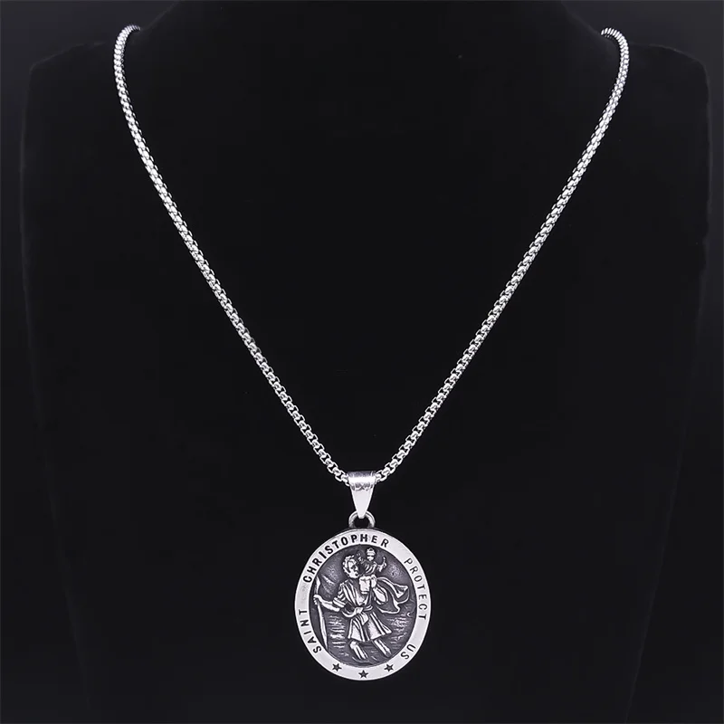 Saint Christopher Protect Us Cross Medaille Halskette Edelstahl Erzengel Heilige Schutz Amulett Halsketten Schmuck NZZ303S05 – Detail 7