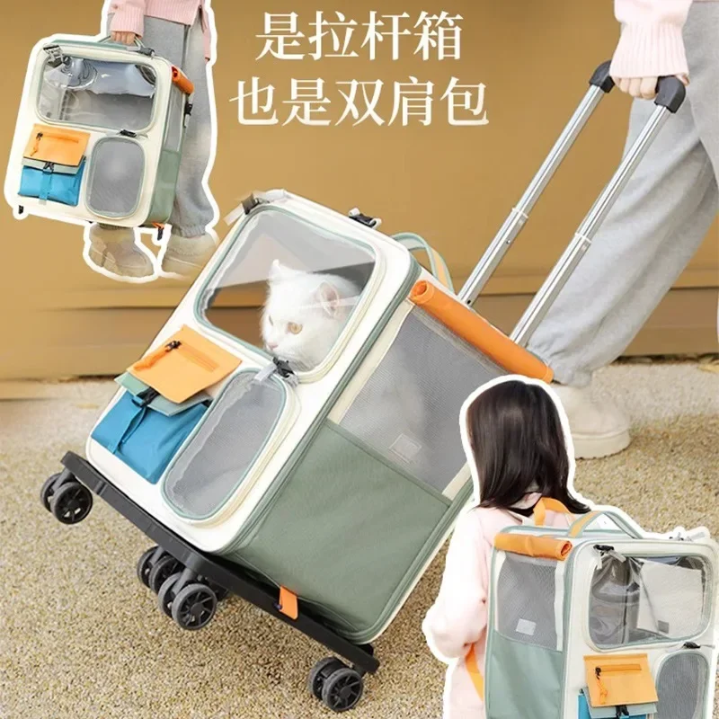 Foldable cat carrier pet backpack Outing cat backpack carrier small animal Portable Luggage pets bag with wheels
