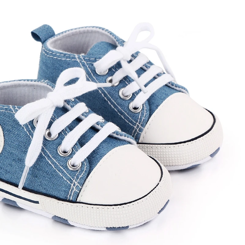 Brand Infant Boy Crib Shoes for Girl Toddler Lace Up Trainer Canvas Sneaker Newborn Footwear 1 Year Birthday Baby Item Doll Gift