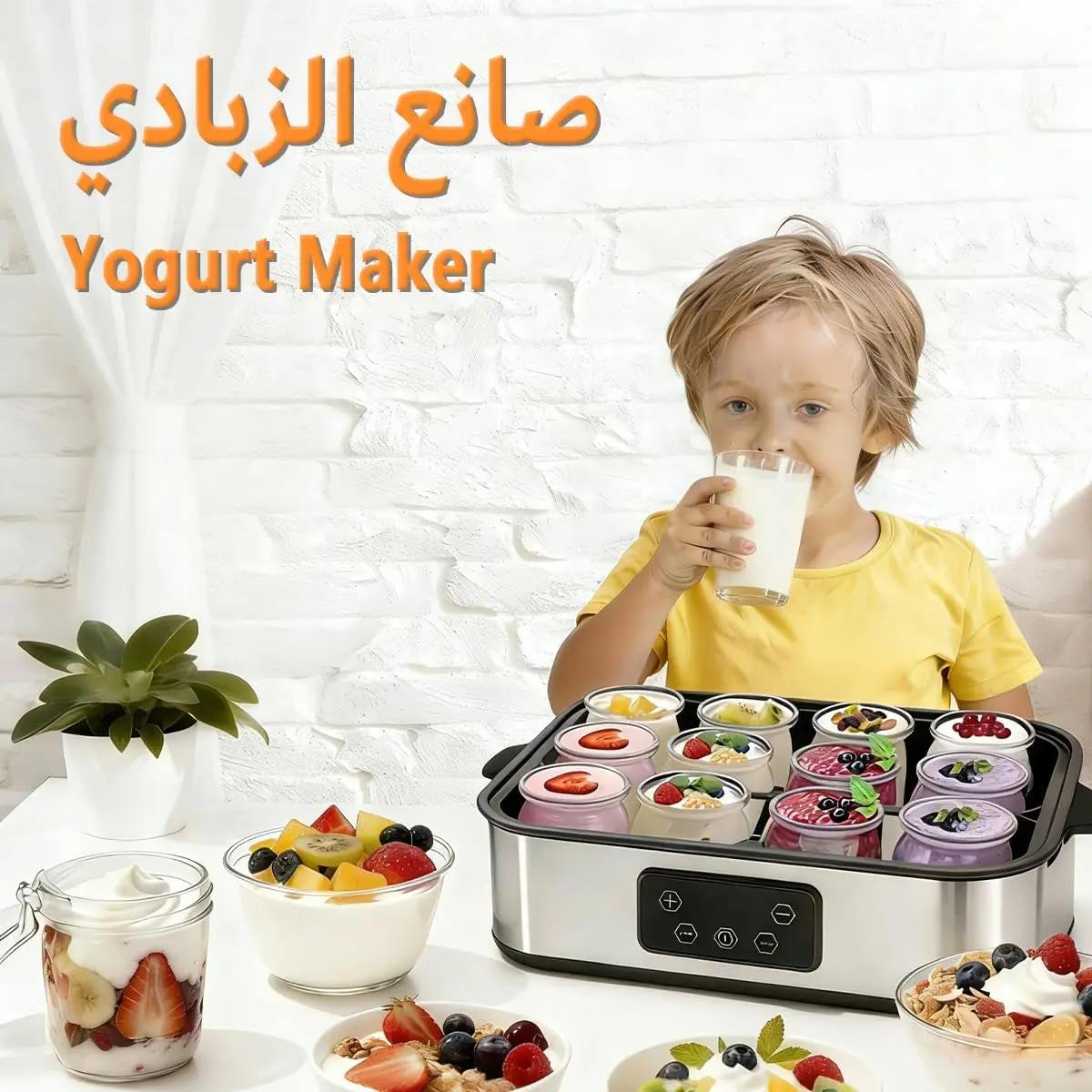 صانع زبادي أوتوماتيكي سعة 2000 مل مع شاشة LED لضبط...