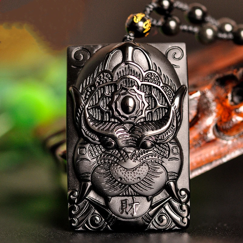 

Natural Black Obsidian Hand Carved Brave Troops Pendant Fashion Boutique Jewelry Men's and Women's Necklaces Gifts Wholesale