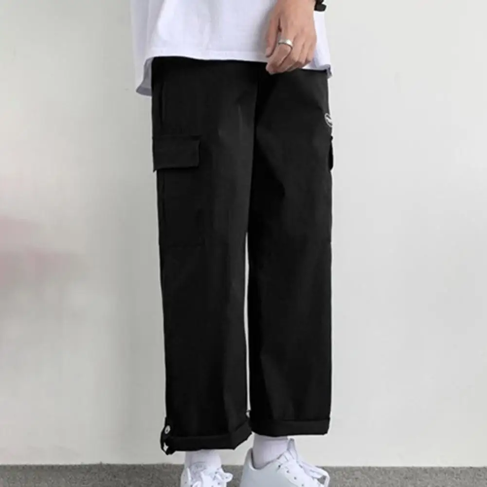 

Men Straight Pants Versatile Men's Cargo Pants Stylish Streetwear Trousers with Multiple Pockets Comfortable Fit Wide Leg Design