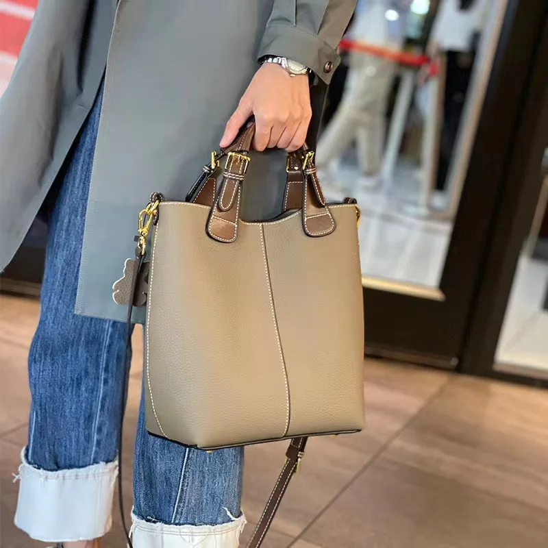 Bag Bucket Shoulder Tote Women's Crossbody Y2k New Genuine Leather Head Layer Cowhide Versatile Underarm Large Capacity Retro