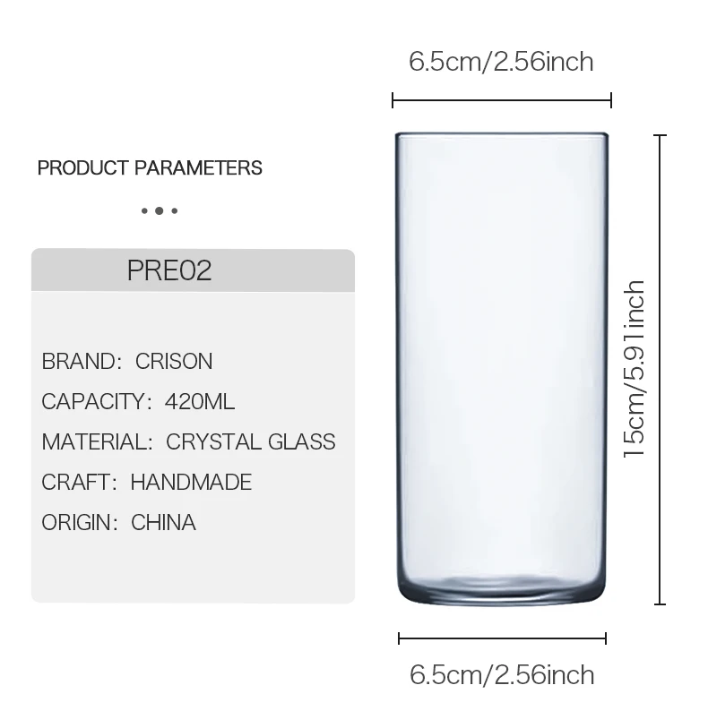 Description Picture 6 of itemPRE02 CRISON Japanese style minimalist Colins cup/cocktail glass Household minimalist design water cup, juice cup