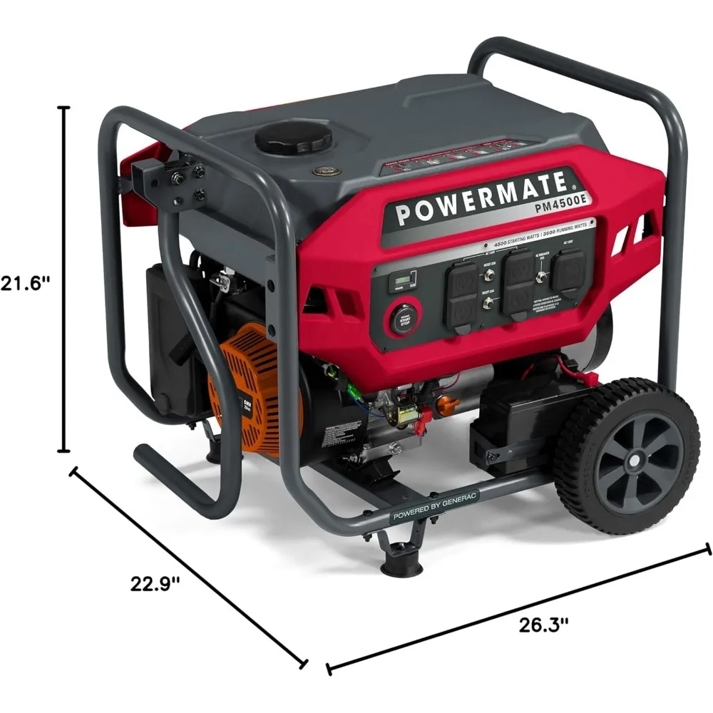 Powermate PM4500E 4,500-Watt Gas-Powered Portable Open Frame Generator Quiet Electric Start Ideal for Home Camping