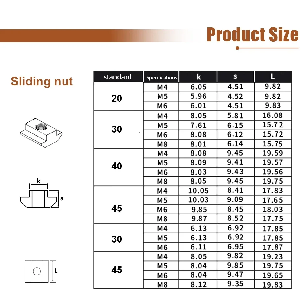 T Slot Nut 20pcs M3 M4 M5 M6 M8 Tee Sliding Hammer Spring Ball for 20 30 40 45 Series Aluminum Profile Extrusion