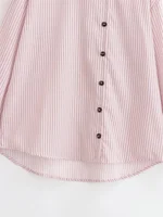 Chemise Femme Printemps 2026 Nouveau Style Rose Rayée Manches Longues Col Montant Boutonnage Simple Coupe Ample Décontractée Tendance Unique 4