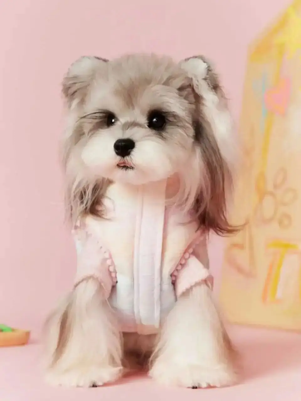 파스텔 핑크 마카롱 펫 퍼프 조끼 - 귀여운 3D 별 & 하트 디자인, 초따뜻한 두..