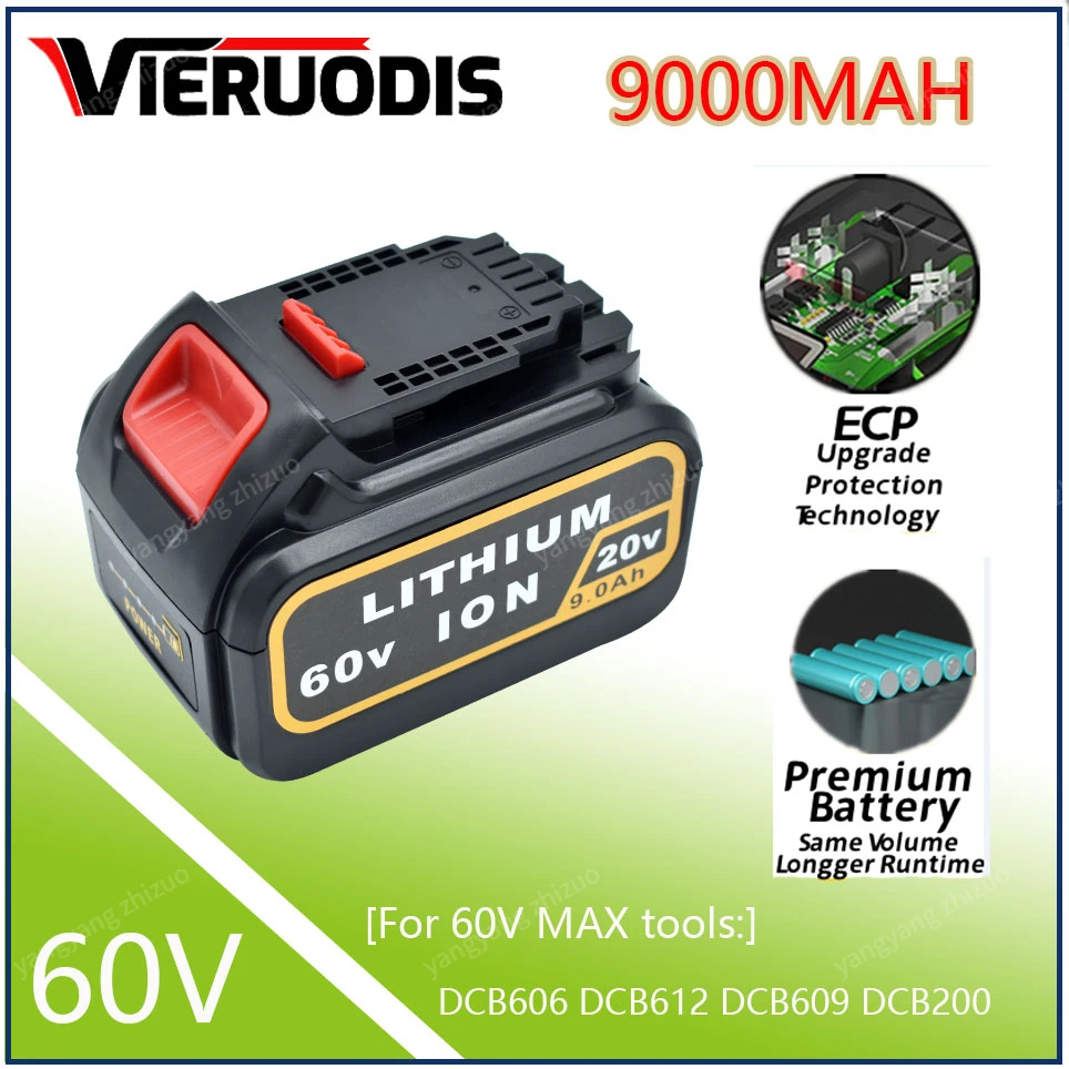 

9.0Ah 20V 60V MAX Replacement Battery for Dewalt DCB606 DCB609 DCB205 DCB204 DCB206 DCB209 Power Screwdriver Tools Batteries