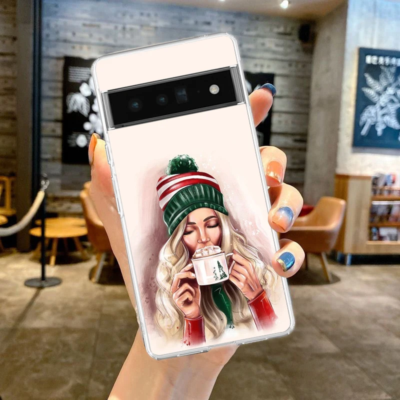 Festive Art Girls Coffee Shockproof Clear Phone Case