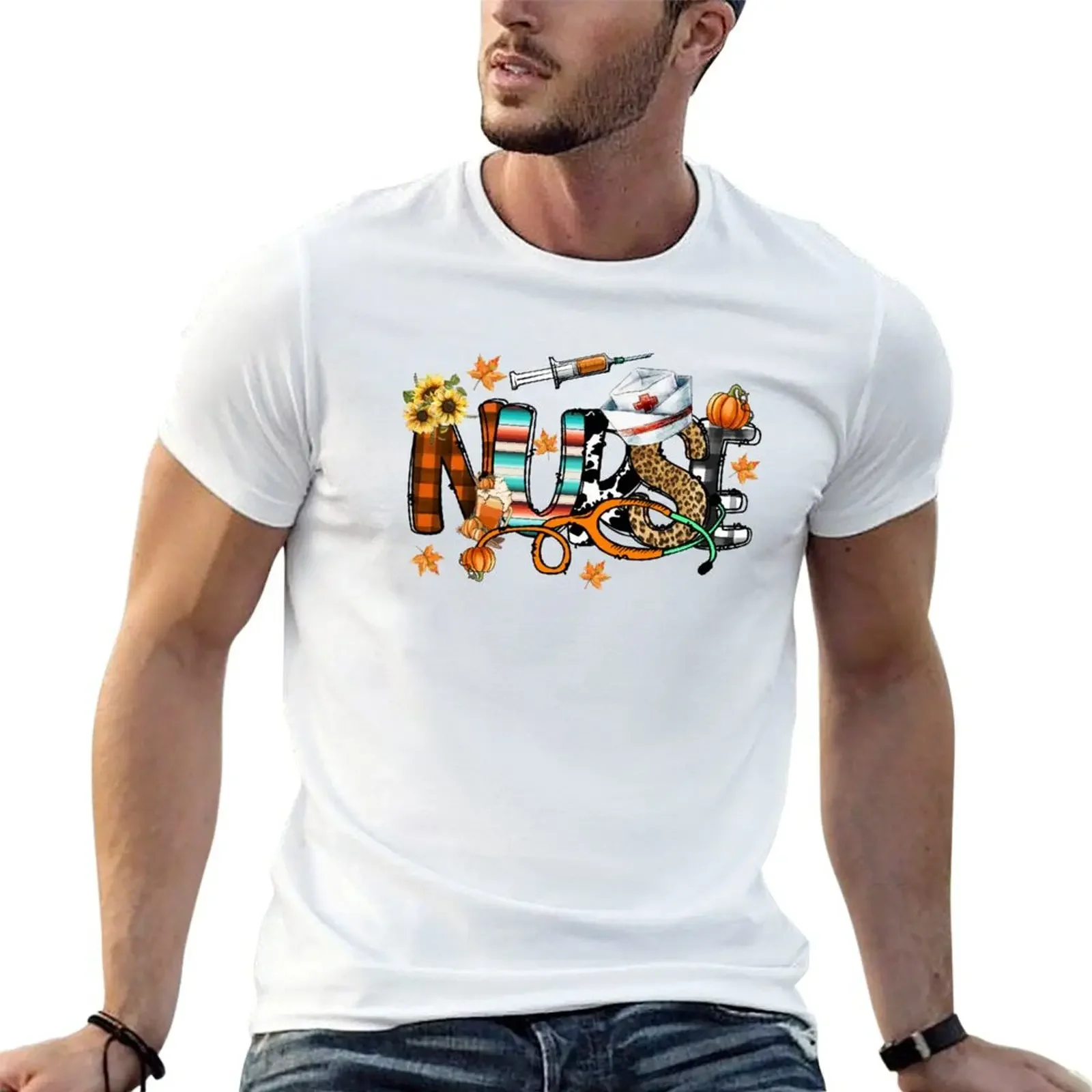 thanksgiving nurse T-shirt anime clothes sweat mens graphic t-shirts hip hop