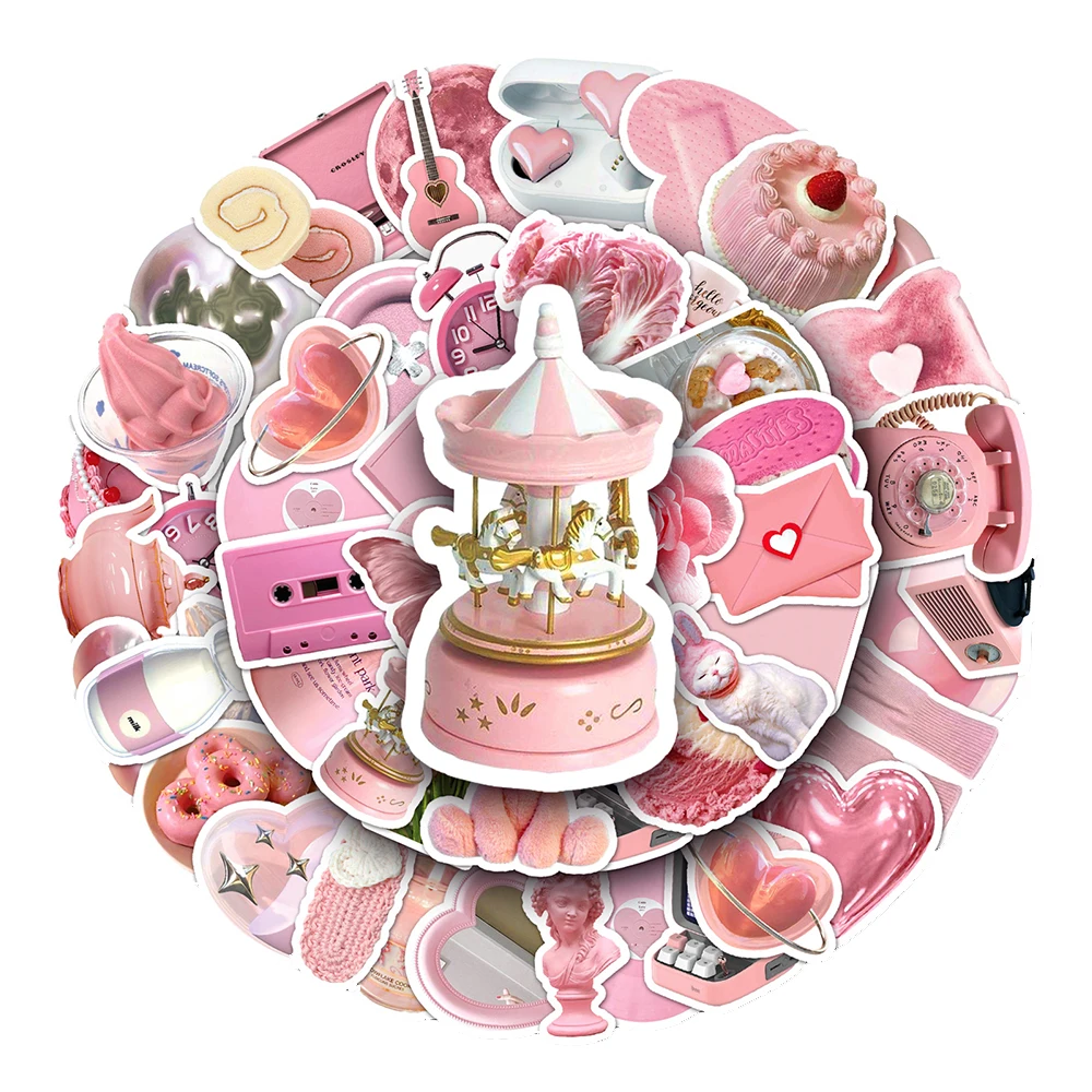 

10/30/50pcs Pink Ins Style Aesthetics Stickers Girls Kawaii Cartoon Sticker Laptop Skateboard Bike Notebook Car Decal Toys Gift