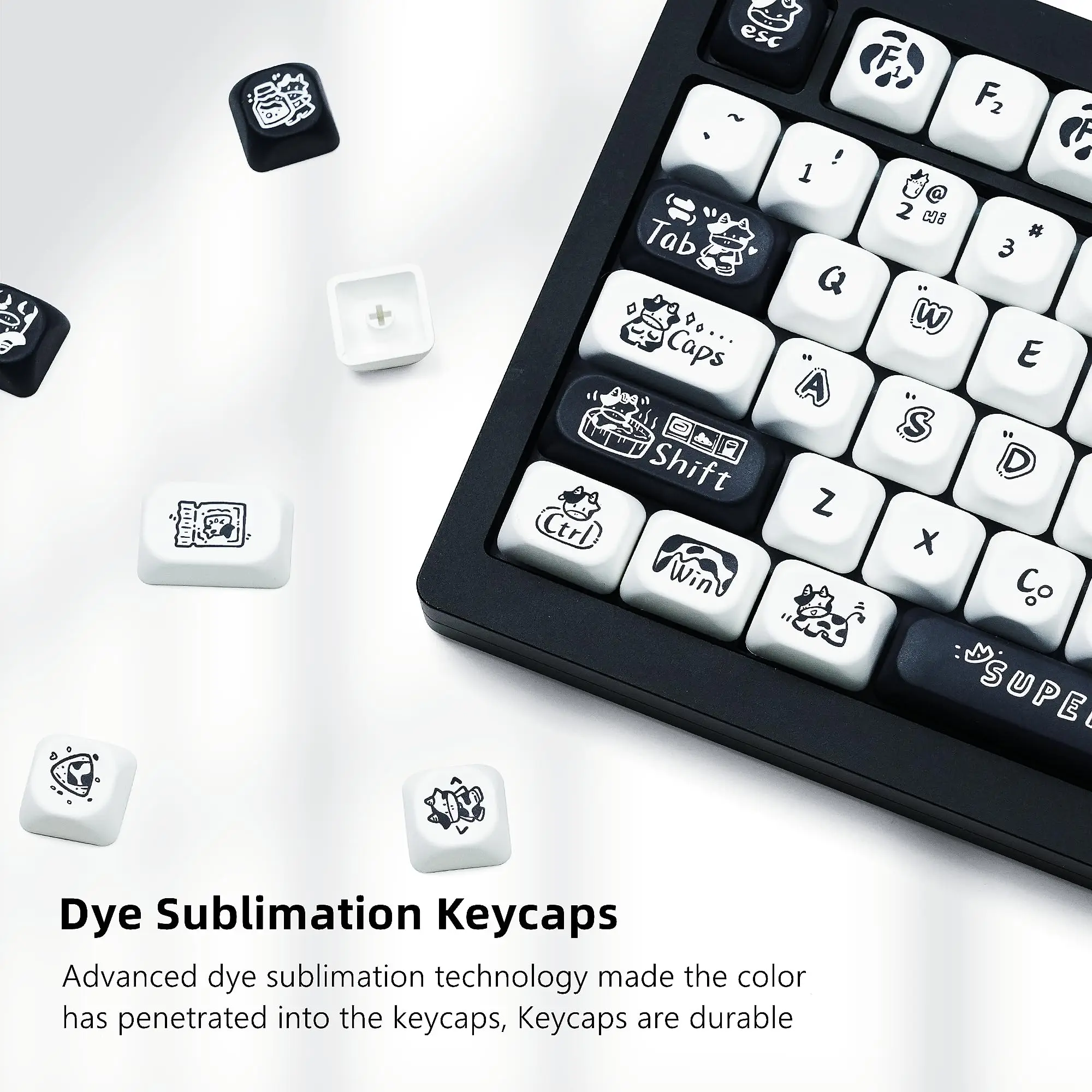 Pbt Keycaps Customs Dye Sub Key Caps 61 87 104 Cherry mx Switch Gaming Teclado Mecânico 132 Teclas Perfil Moa Preto Branco Pbt - Imagem 5