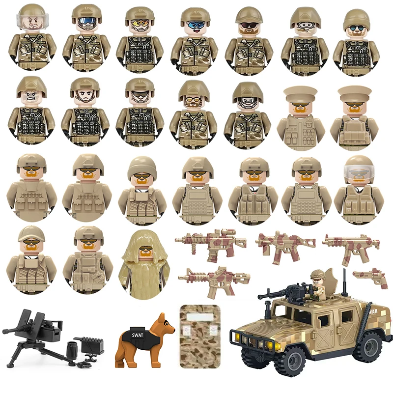 

Military SWAT Special Force Soldier Gangster Jeeps Off-Road Vehicle Boat Guns Model Weapons Building Block Toy For Children