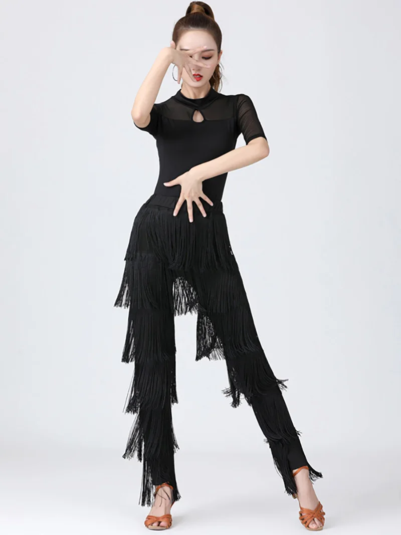 

Women Latin Dance Trousers Chacha Ballroom Rumba Samba Tassels Dancewear Adult Female Training Performance Costumes Pants