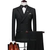 Men's Double Breasted Suits 2024 Terno Masculino Men's Peak Lapel 2 Slits Formal Suits Slim Fit Business Set (Jacket +Pants ) 2