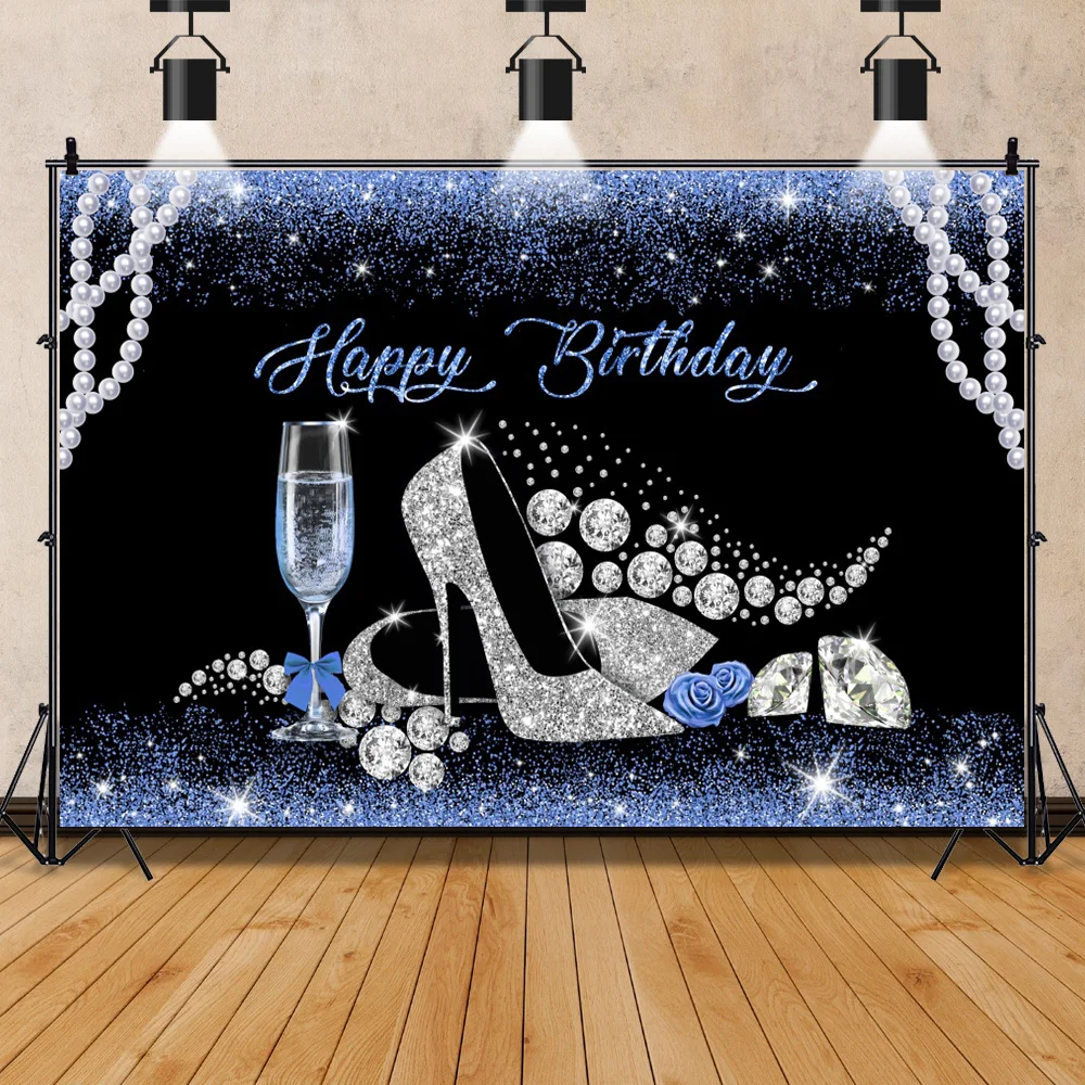 Photo Backdrop Happy Women's Birthday Party High Heels Gold Balloons Rose Flowers Decor Photographic Background photo backdrop