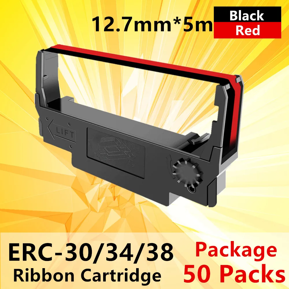 50pk Erc30 34 38 Ribbon Ink Cartridge Receipt Printer Black And Red
