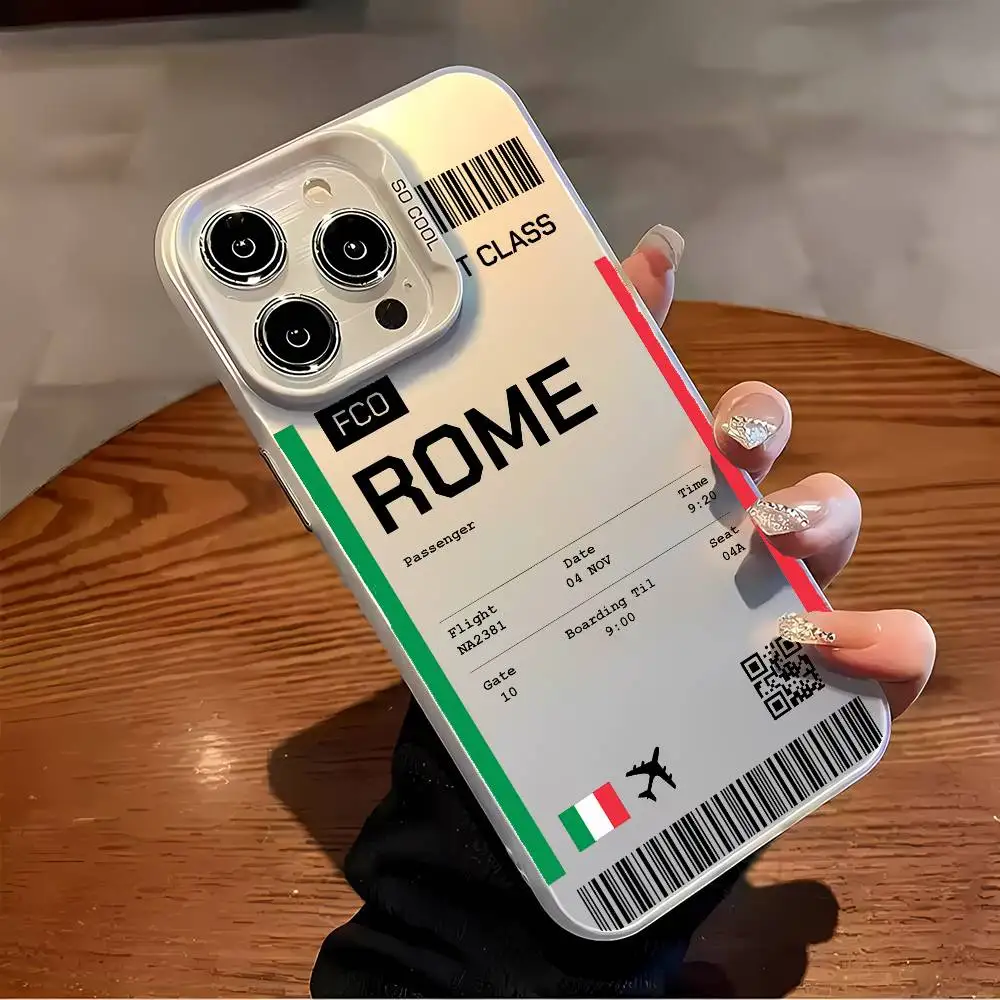 Italien Flugzeug Reise Ticket Handyhülle für iPhone 16 15 14 13 12 11 Plus Pro Max mehrfarbige Aurora Laser stoßfeste Funda Cover – Detail 4