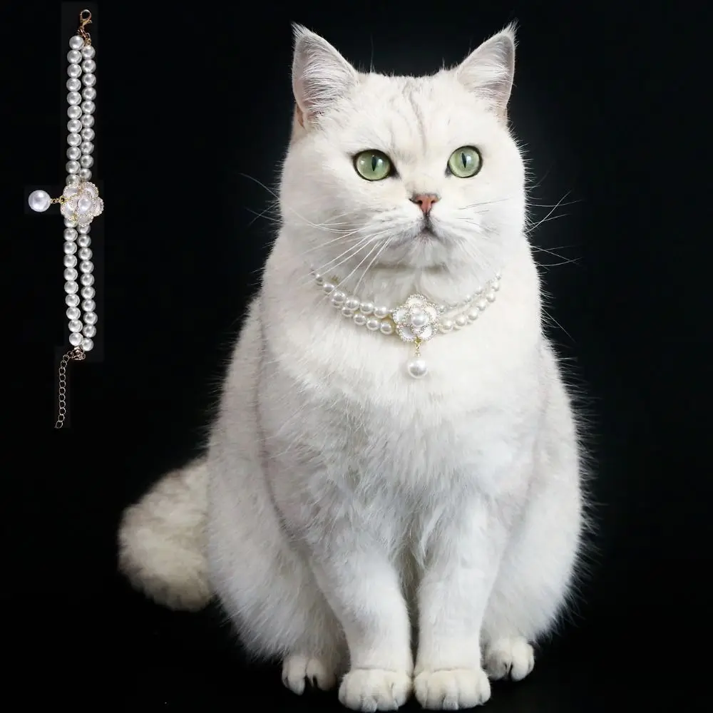 Pet Accessories Double Layer Pearl Pet Necklace Sweet Flower Pendant Cat Neck Chain Adjustable Pet Pearl Collar For Cats Puppy 5
