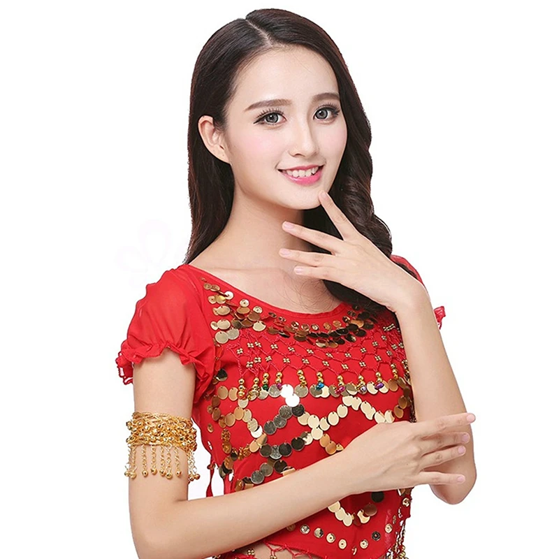 Fashion Belly Dance Gold Bracelet Ethnic Dance Metal Bell Arm Chain Clothing Bell Arm Ring Indian Performance Accessories