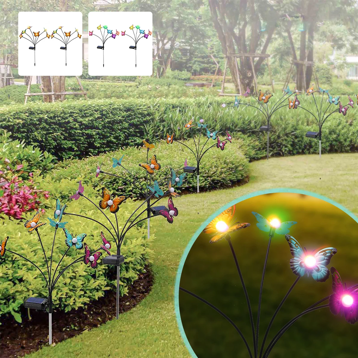 

2PCS Butterfly Solar Powerd Garden Light Waterproof Street Outdoor Firefly Lawn Lamp Courtyard Decoration Colorful Warm Light