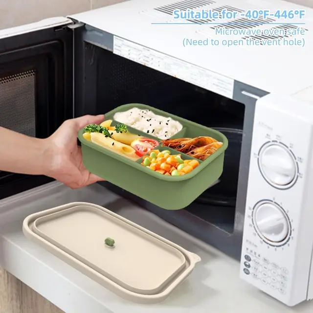 Boîte à déjeuner Bento en Silicone résistant aux fuites, récipient de préparation de repas réutilisable sans BPA avec 4 compartiments lave-vaisselle micro-ondes et coffre-fort 6