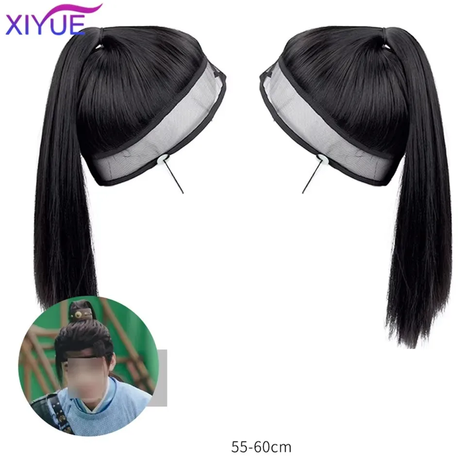 XIYUE 합성 코스프레 머리 장식 모자 블랙 Hanfu 남자 전사 코스프레 헤어 제품 명나라 고대 역사 닌자 헤어