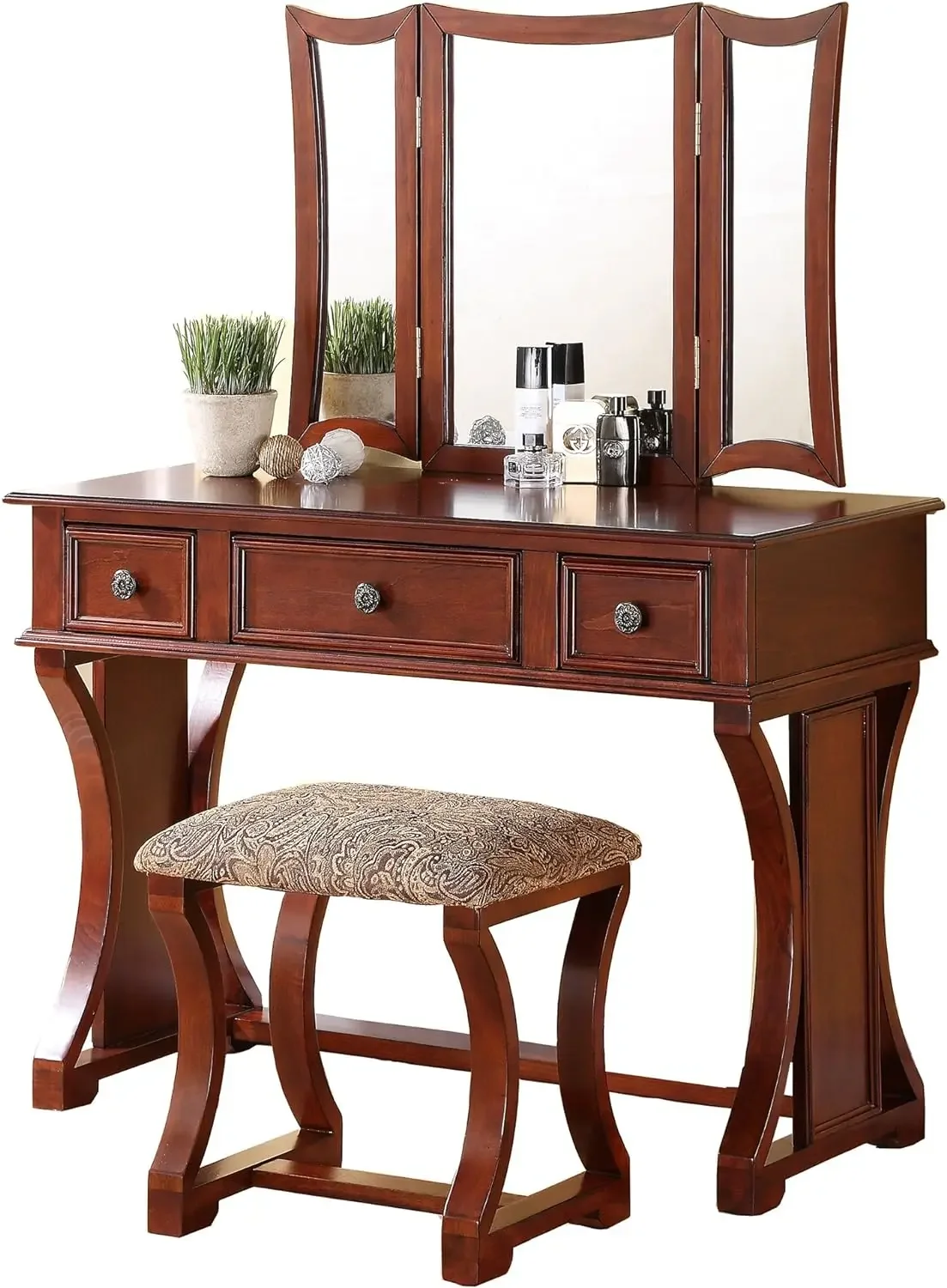 

Vanities, Brown Vanity Desk with Mirror Desk with Cushion Stool