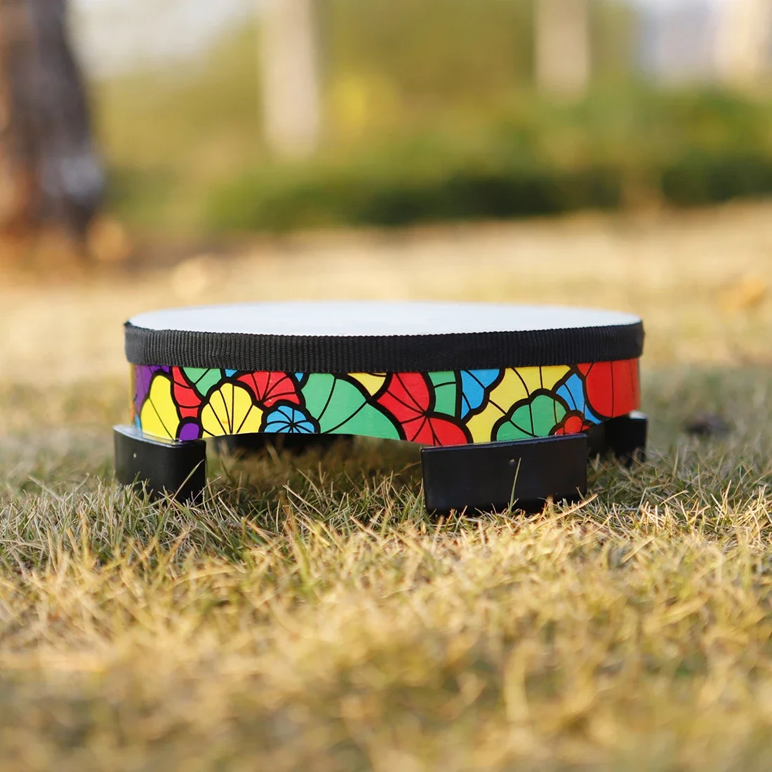 Orff Tambourine Ground Drum Sheepskin Applique Tambourine Hand-held Percussion Instrument Drum Kids Musical Gift Children Toys