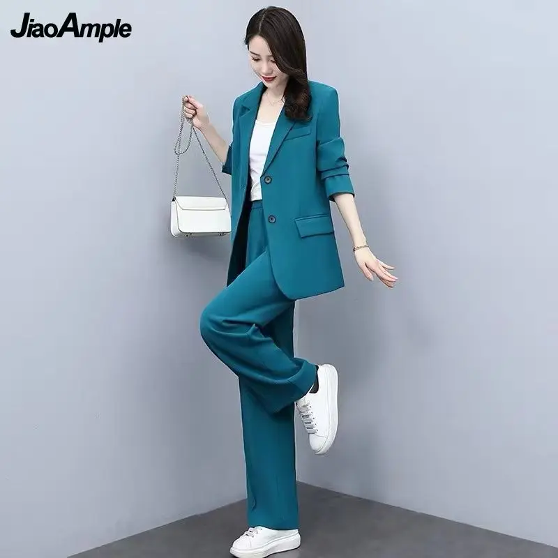 2022 Spring Autumn New Blazer Jacket Pants Two-piece Women's Elegant Professional Wear Korean Fashion Suit Coat Trousers Set