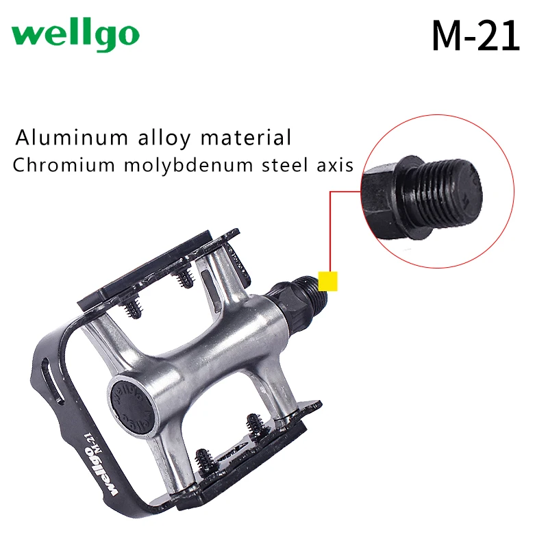 WELLGO Mountain Bike Bearing pedals M-21 MTB Pedal Aluminum alloy Bicycle Anti-skid Treadle Accessories Parts