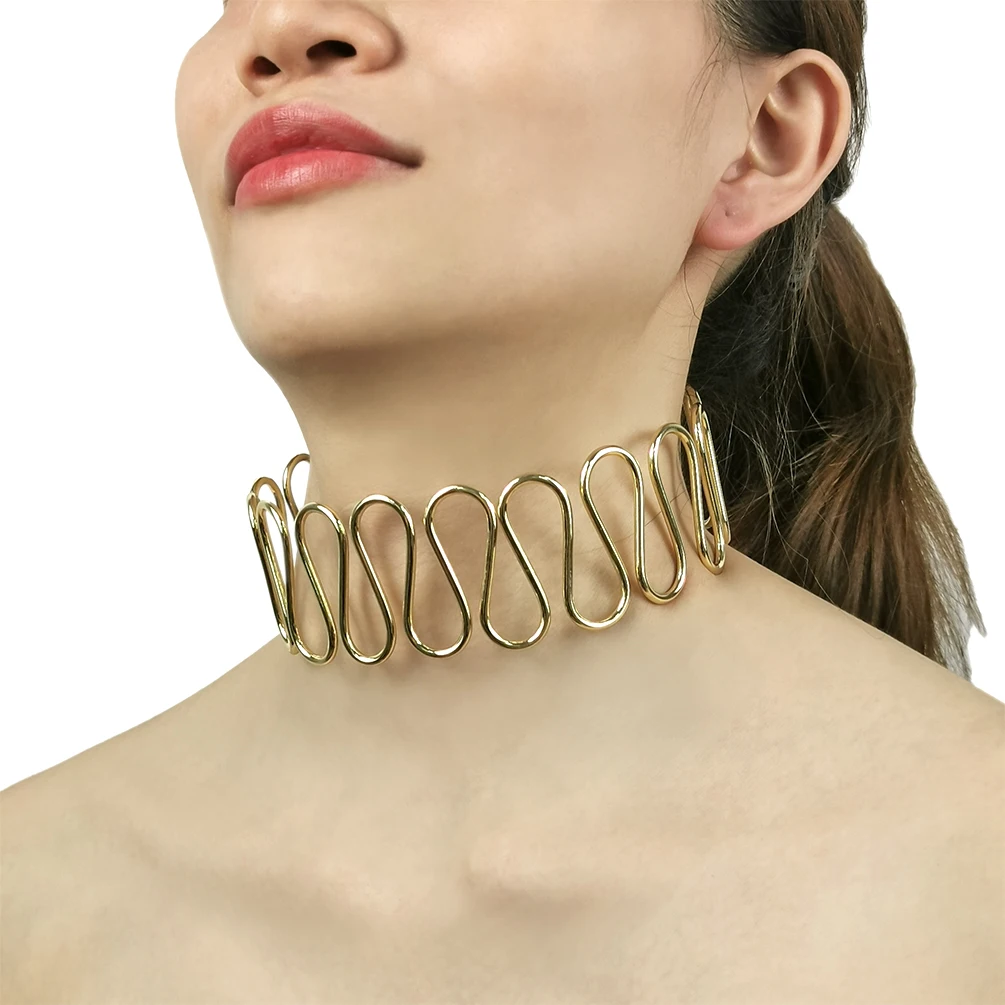 Smooth Curve Metal Torques Bib Neck Choker Necklaces For Women