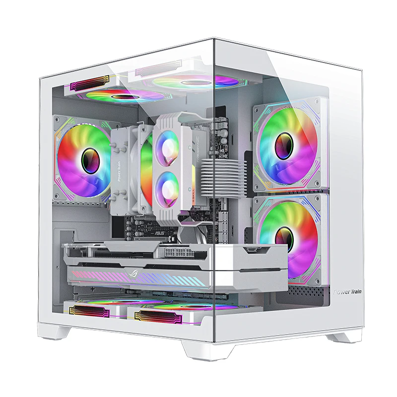 Power Train Coloured Glaze PC Case – 270° Full-View Tempered Glass Gaming Chassis, Supports 240 mm Water Cooling - Image 5