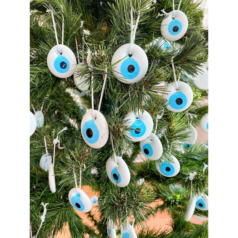 Greek Evil Eye Bead Christmas Decor Idea Wedding Gift White Evil Eye Christmas Tree Ornament Christmas Tree Decoration Car Decor 5