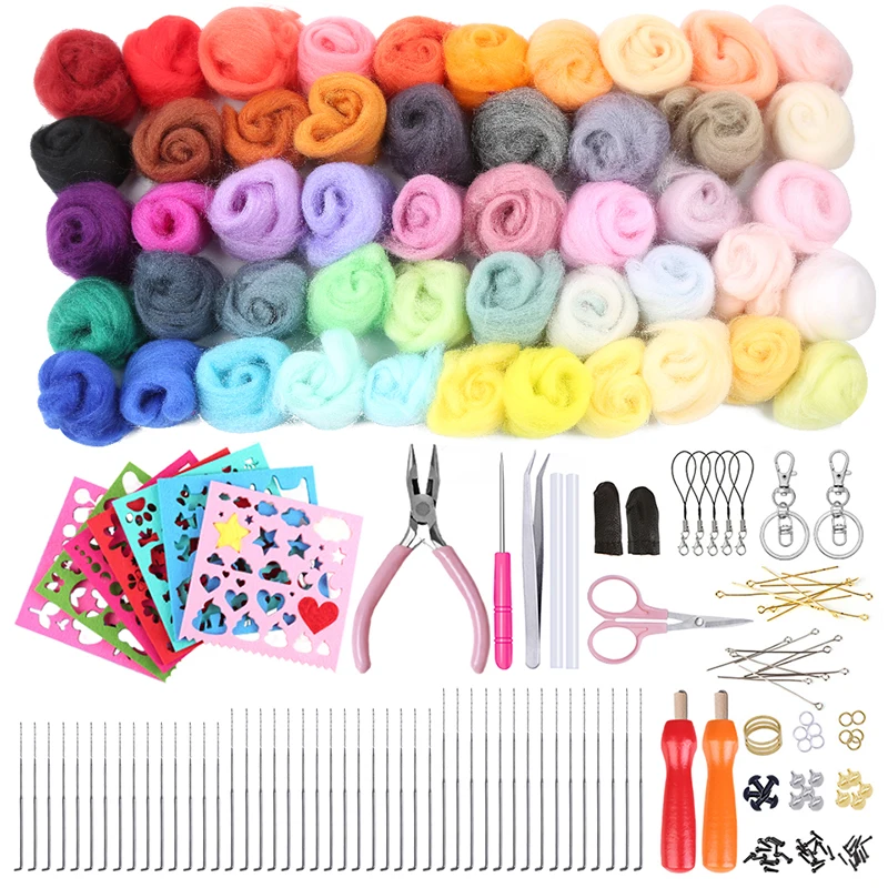 MIUSIE 50 Colors Wool Roving Fibre Kit Needle Felting Kit Wool Felt