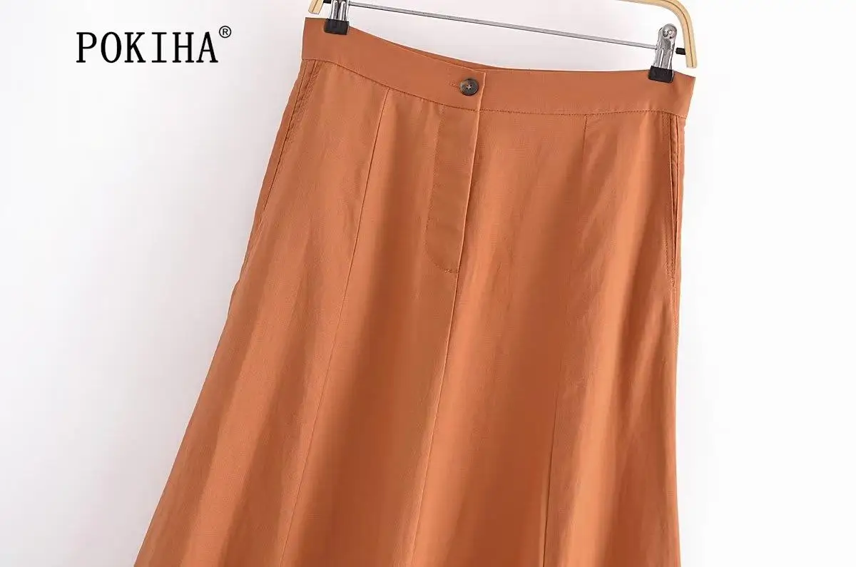 Pokiha Fashion Women Vintage Linen Front Buttons Cropped Waistcoat And Elegant Mid Waisted Midi Dress Female Chic Two_voghion.com