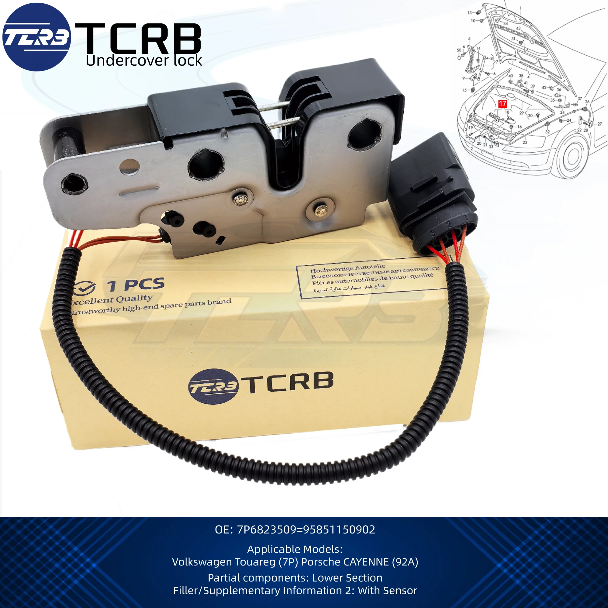 95851150902 TCRB 엑설런트-포 투아렉 엔진 후드 래치 잠금장치 7P6823509 7P6 823 509 후드 커버 잠금장치용