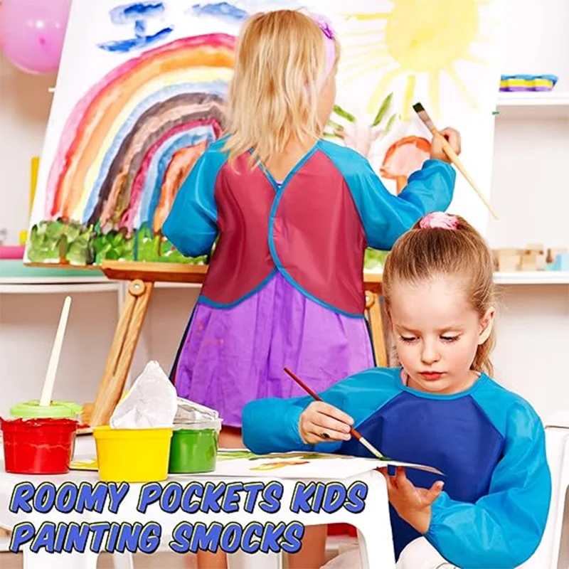 방수 어린이 그림 앞치마 긴 소매 드레스형 보호복 급 스목 남아&여아 그림 작업 베이킹 앞치마