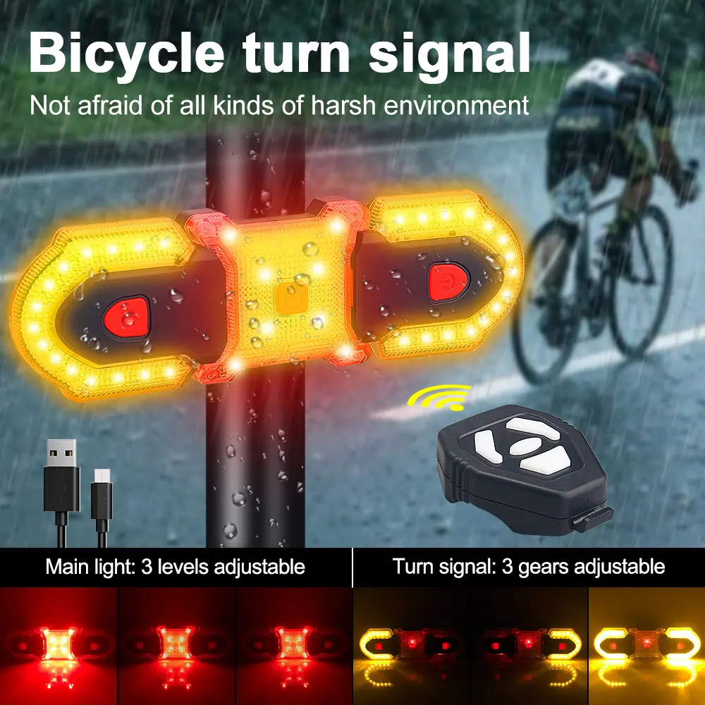 

Mountain Bike Taillight USB Charging Split Wireless Remote Control Turn Signal Cycling Safety Warning Light Bicycle Accessories
