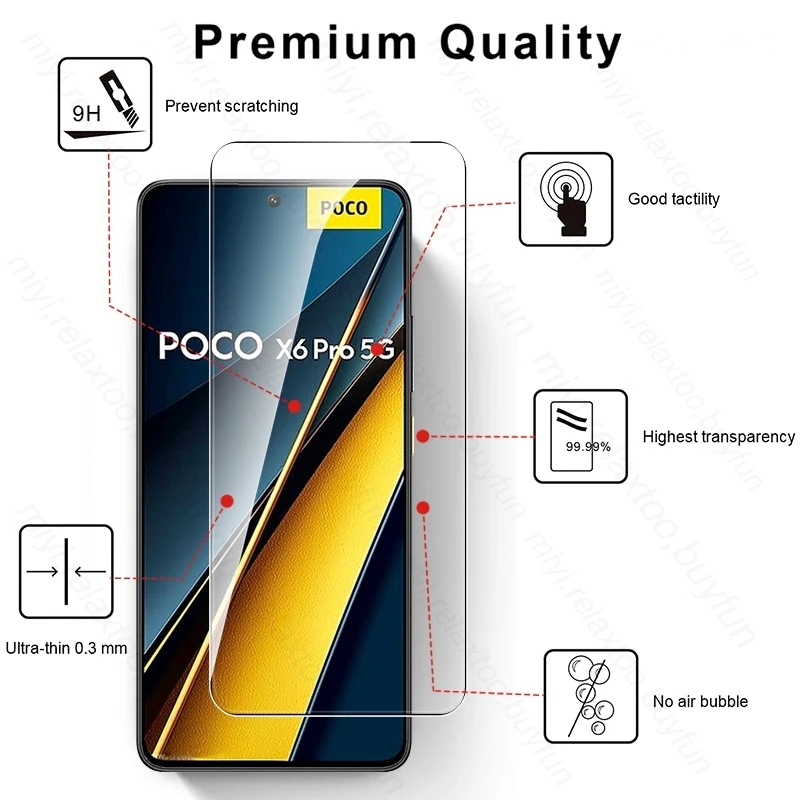 Tempered Glass Full Cover Screen Protector For Poco X6 Pro 5G 3PCS