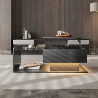 Table basse, noir brillant, table d'appoint, table basse avec plateau en verre et effet LED, avec plateau en verre 3